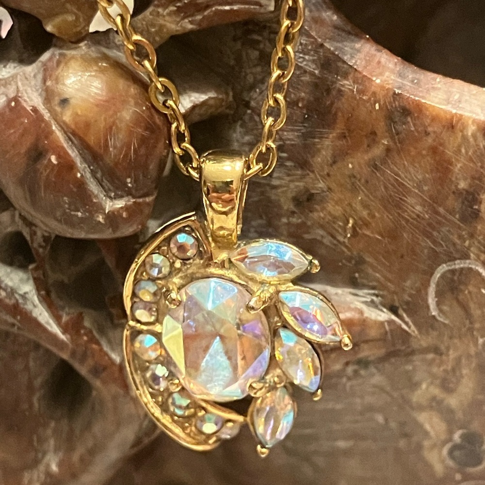 Gold-Tone Aurora Crystal Leaf Pendant Necklace - Women Jewelry - Picture 2 of 6